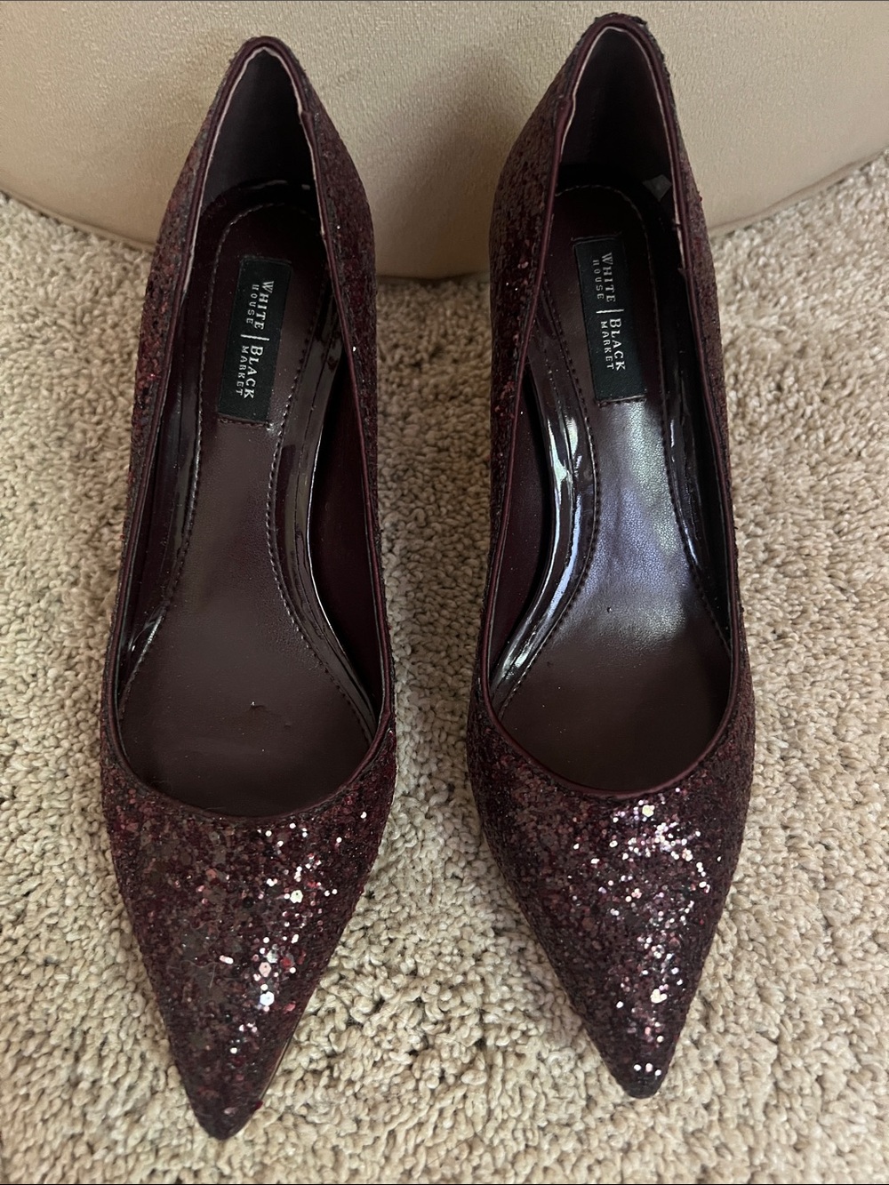 White House Black Market Burgandy Glitter Pointed-Toe Pumps